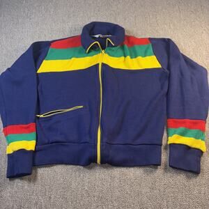 Vintage Country Craft Striped Full Zip Track Jacket Sweatshirt Navy Rasta USA